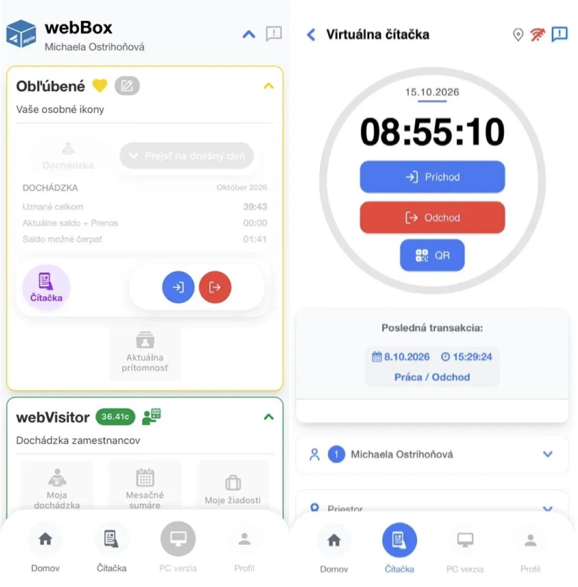 Mobilná aplikácia webBox s virtuálnou čítačkou na zápis príchodu a odchodu