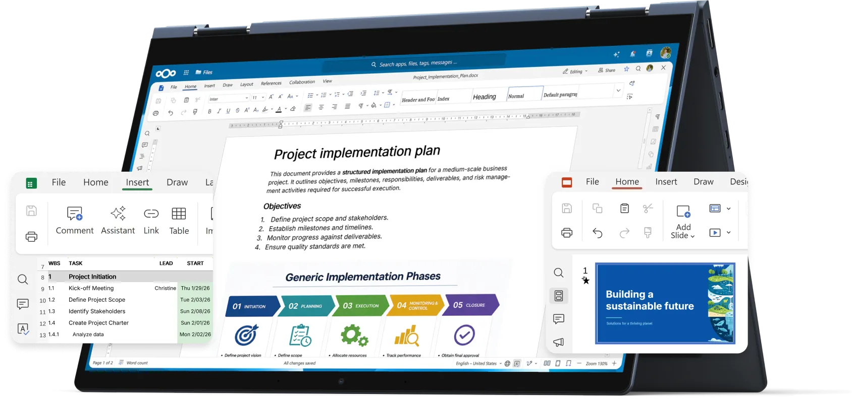 Nextcloud Office na tabletu: úprava dokumentu, tabulky a prezentace