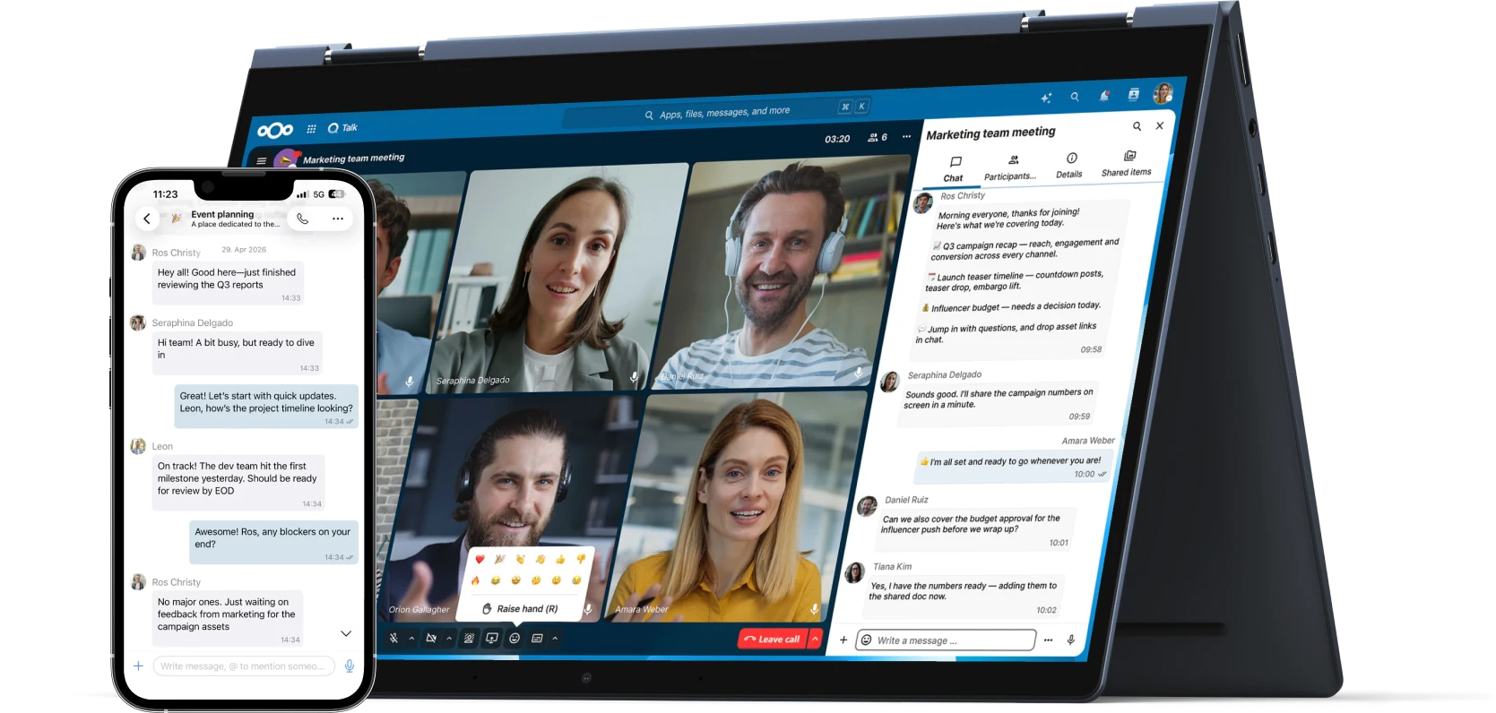 Nextcloud Talk na tabletu a mobilu: videohovor týmu a chat