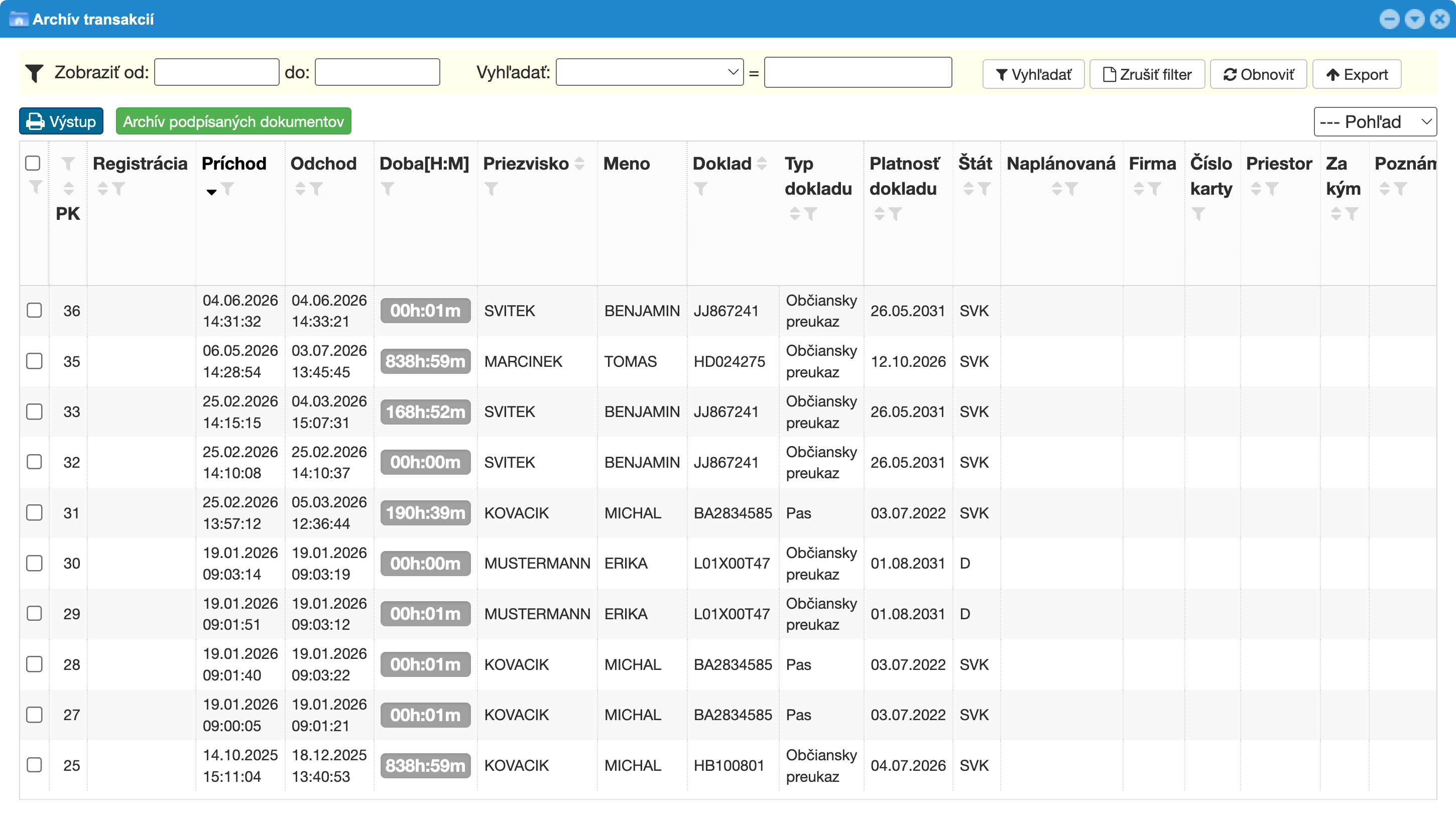 Transaction archive